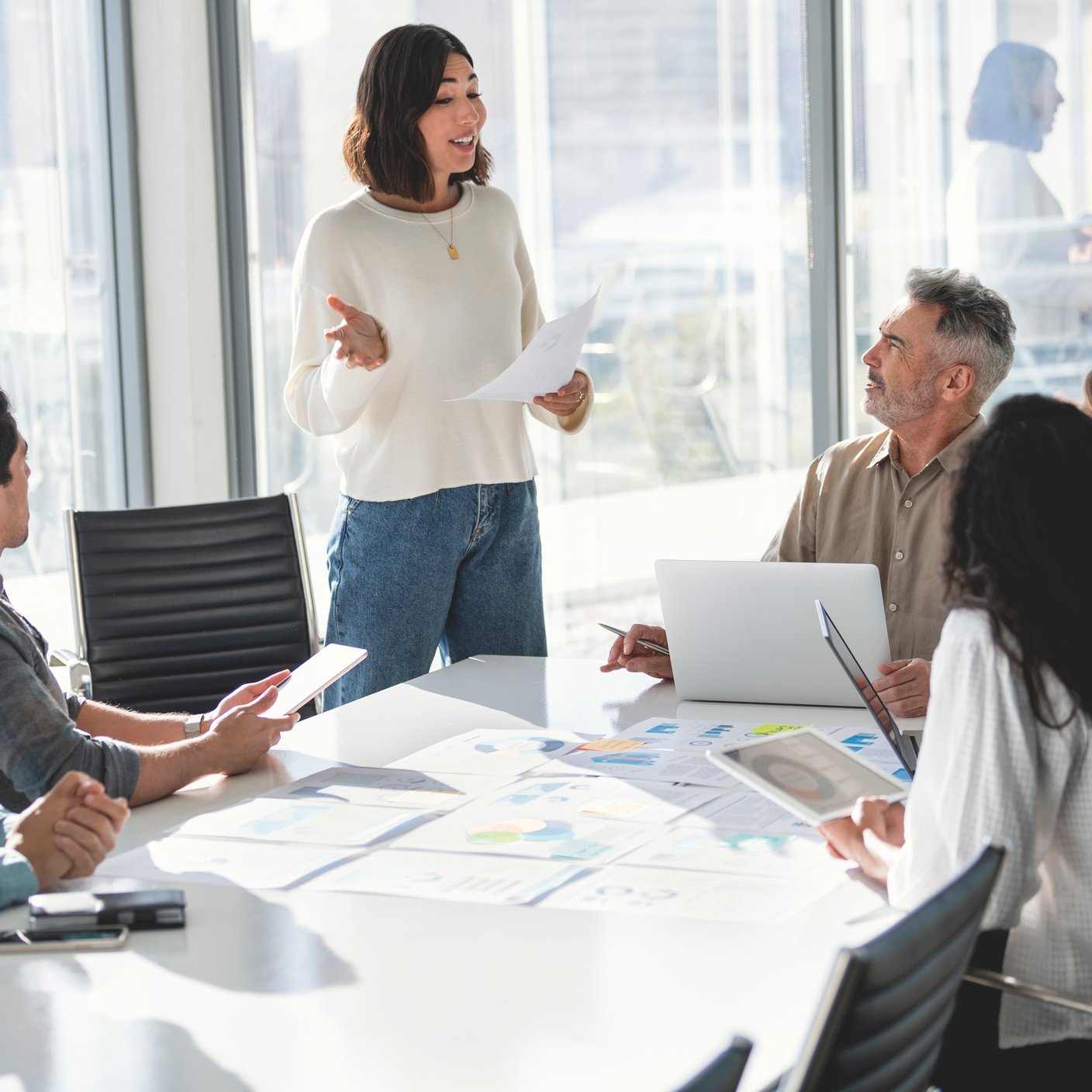 Employees in a team meeting