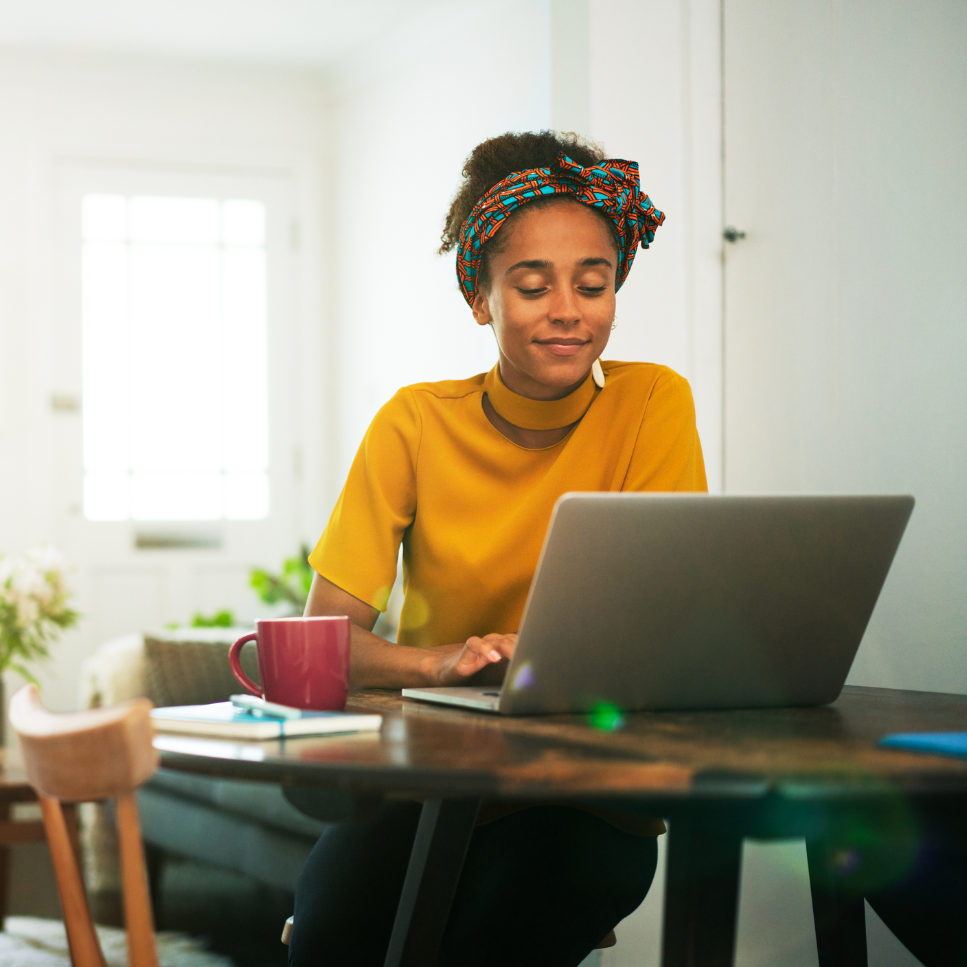 Woman working from home on laptop