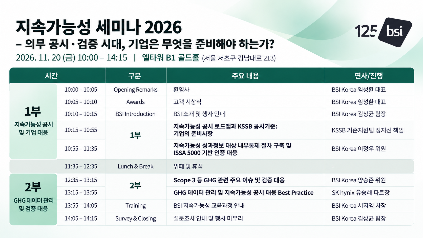 Seminar agenda
